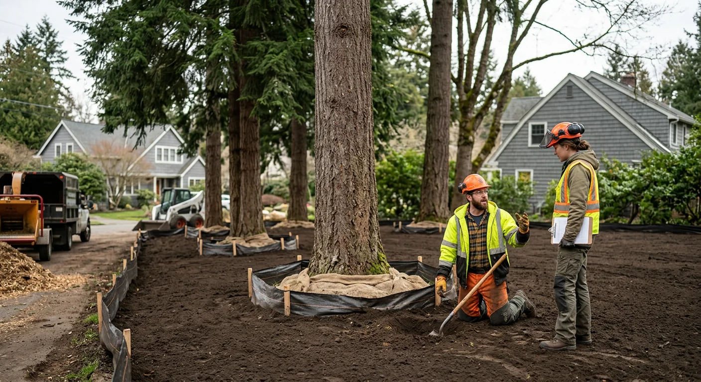 Finished graded lot with preserved trees ready for future landscaping in Mercer Island