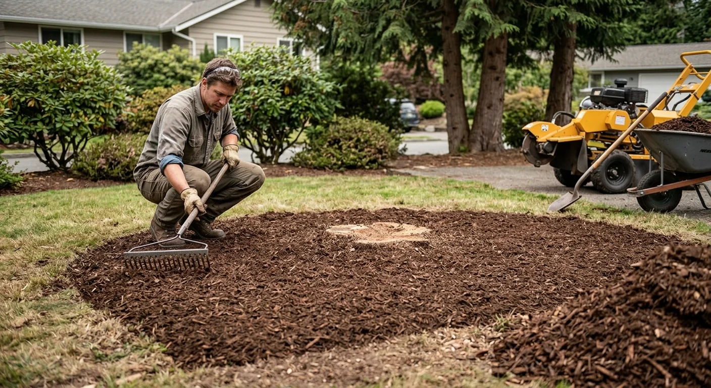Leveled soil and mulch backfill where a stump was fully removed