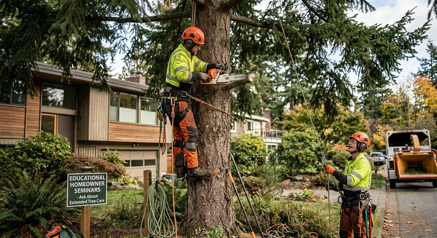 Newly planted young tree with staking and mulch ring in a Mercer Island yard
